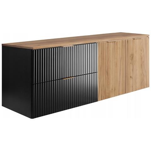 Mobilesottolavabo da 140 cm, Sospeso, Finitura ""Kaschmir"" a righe con piano, 3 maniglie, FLOW - Foto 2