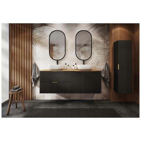 Mobilesottolavabo da 140 cm, Sospeso, Finitura ""Kaschmir"" a righe con piano, 3 maniglie, FLOW - Foto 1
