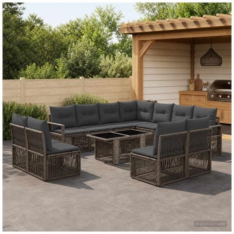Set Divano da Giardino 12 pz Grigio e Grigio Scuro polyrattan - Foto 10