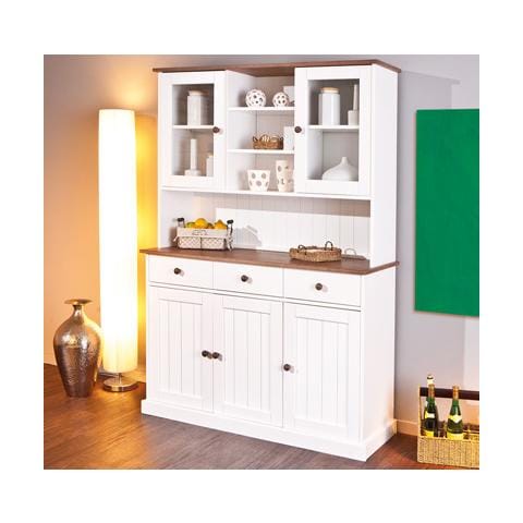 Mobiletto Cristalliera In Legno Pino Massello, Verniciato Ad Acqua Bianco, A 2 Ante, 3 Cassetti E 3 Porte - Foto 1