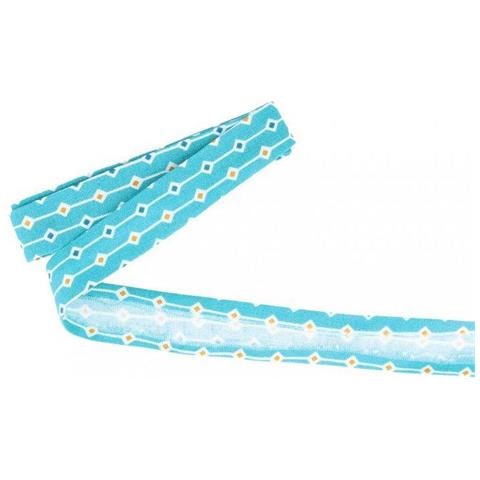 Tessuto Di Sbieco 3 M X 20 Mm - Azzurro Con Rombi Arancione E Blu - Foto 1