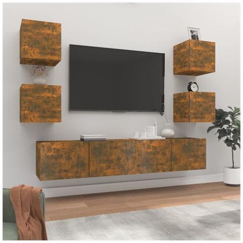 Set Di Mobili Porta Tv 6 Pz Rovere Fumo In Legno Multistrato - Foto 8