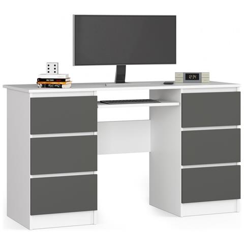 Scrivania per computer A11, 6 cassetti, 135x50x77 cm, Colore Bianco e Grigio Grafite - Foto 1