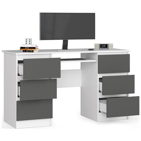 Scrivania per computer A11, 6 cassetti, 135x50x77 cm, Colore Bianco e Grigio Grafite - Foto 2