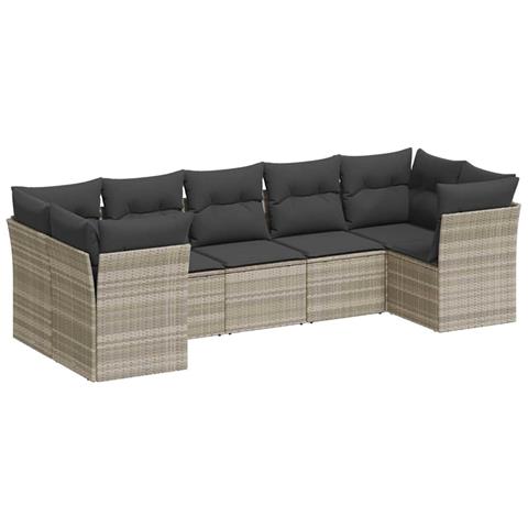 Set Divani da Giardino 7pz con Cuscini Grigio Chiaro Polyrattan - Foto 1