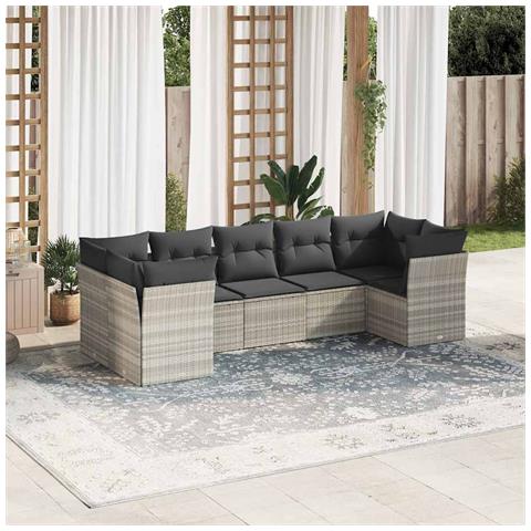 Set Divani da Giardino 7pz con Cuscini Grigio Chiaro Polyrattan - Foto 2