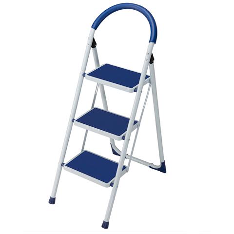 Scala Scaletta Pieghevole 3 Gradini Antiscivolo Sgabello Scaletto Acciaio Blu - Foto 1