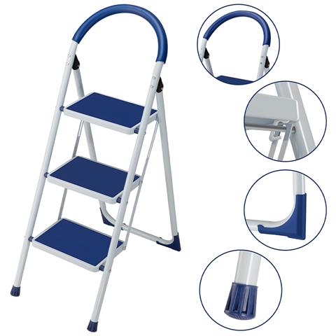 Scala Scaletta Pieghevole 3 Gradini Antiscivolo Sgabello Scaletto Acciaio Blu - Foto 2