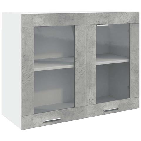 Mobile Pensile con Vetro “Lyon” Grigio Cemento 80x31x60 cm - Foto 1