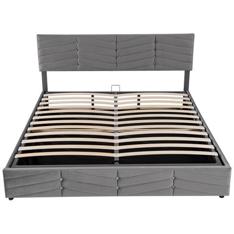 Letto Contenitore,letto Imbottito Contenitore Letto Giovanile Con Vani Letto Idraulici,letto Matrimoniale 160 X 200 Cm, Grigio, Senza Materasso - Foto 2