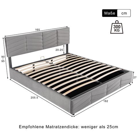 Letto Contenitore,letto Imbottito Contenitore Letto Giovanile Con Vani Letto Idraulici,letto Matrimoniale 160 X 200 Cm, Grigio, Senza Materasso - Foto 4