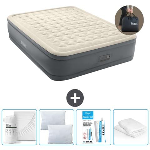 Set Materassino Gonfiabile - 203x152x46 Cm - Grigio - Include Accessori Coordinati - Foto 1