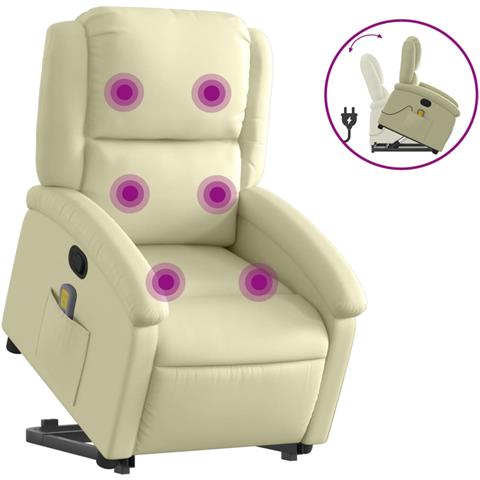 Lusso Casadino -  Poltrona Alzapersona Massaggiante Reclinabile Crema Vera Pelle - Foto 1