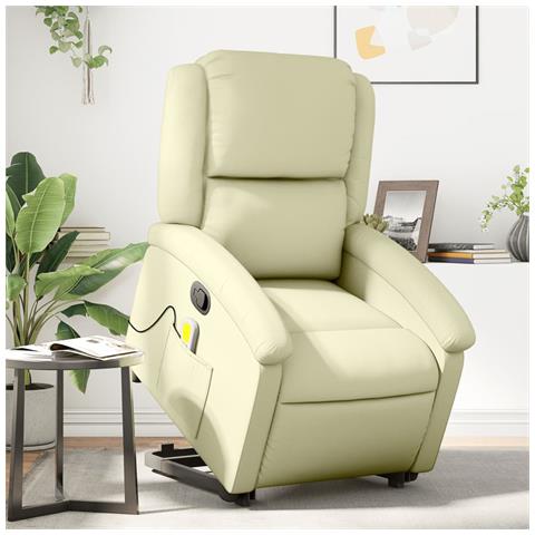 Lusso Casadino -  Poltrona Alzapersona Massaggiante Reclinabile Crema Vera Pelle - Foto 8