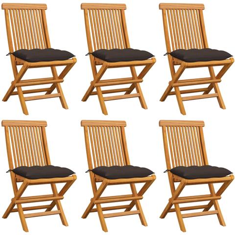 Sedie Da Giardino Cuscini Grigio Talpa 6 Pz In Massello Di Teak - Foto 2