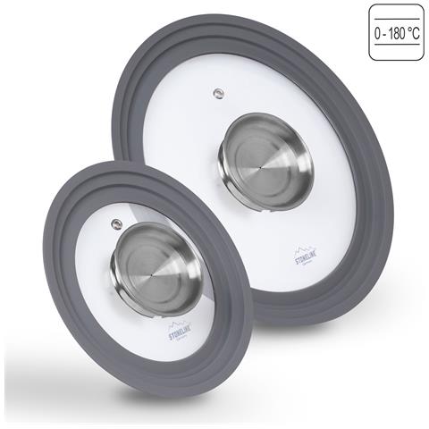 Set Di Coperchi Universali In Vetro , 2 Pezzi, Con Pomello In Silicone Per Aromi, Per Coperchio In Vetro Da 16/18/20 E 24/26/28 Cm, Grigio - Foto 2