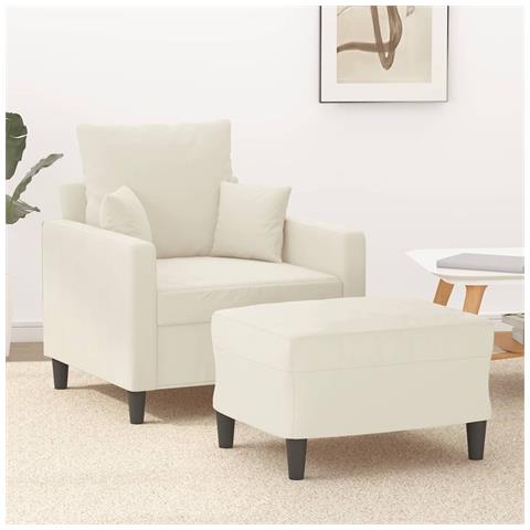 Poltrona con Poggiapiedi Crema 60 cm in Velluto - Foto 2