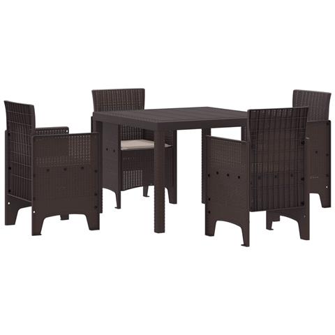 Set da pranzo da giardino 5 pezzi con cuscini Polirattan marrone - Foto 1