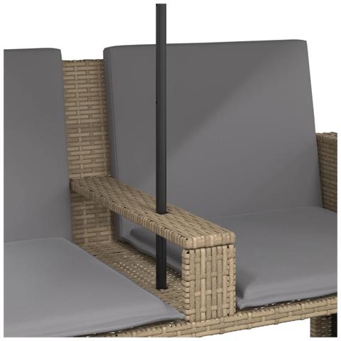 Divano Giardino 2Posti Ombrellone e Sgabelli Beige Polyrattan - Foto 9