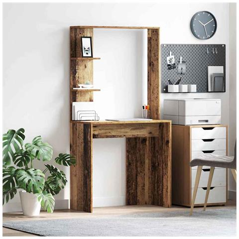 Scrivania Marrone Legno Antico Legno Massello di Recupero Media - Foto 2