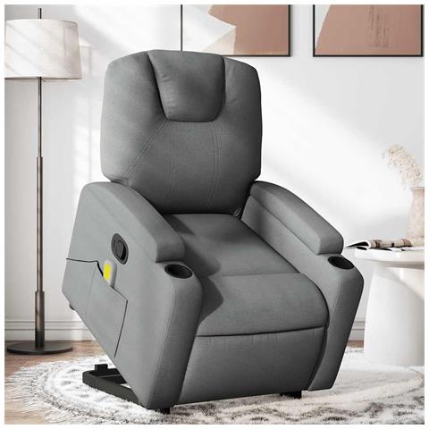 Poltrona Alzapersona Massaggi Reclinabile Grigio Scuro Tessuto - Foto 2