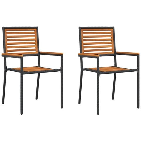 Sedia da giardino impilabile  con cuscini nera in polyrattan (set da 2) - Foto 1