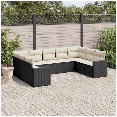 Set Divani da Giardino 9 pz con Cuscini Nero in Polyrattan - Foto 2