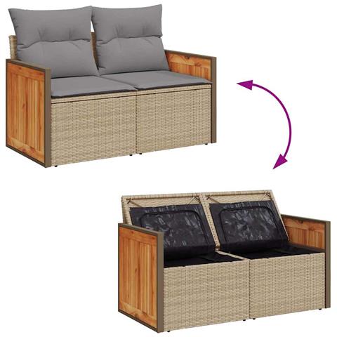 Set Divano da Giardino 6 pz con Cuscini Beige Polyrattan Acacia - Foto 9