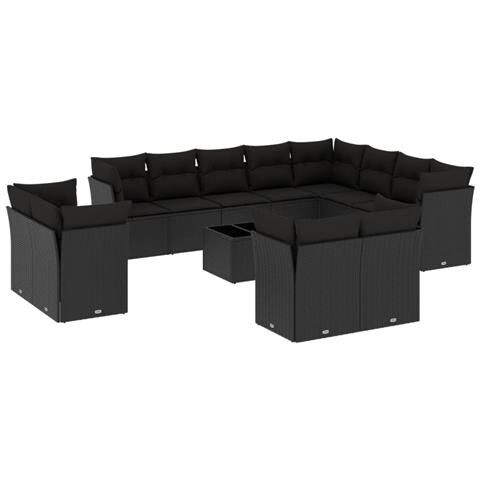 Set Divani da Giardino 13pz con Cuscini Nero in Polyrattan - Foto 1