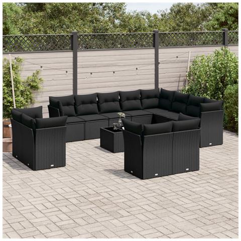 Set Divani da Giardino 13pz con Cuscini Nero in Polyrattan - Foto 2
