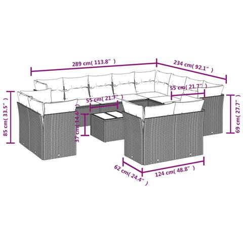 Set Divani da Giardino 13pz con Cuscini Nero in Polyrattan - Foto 3