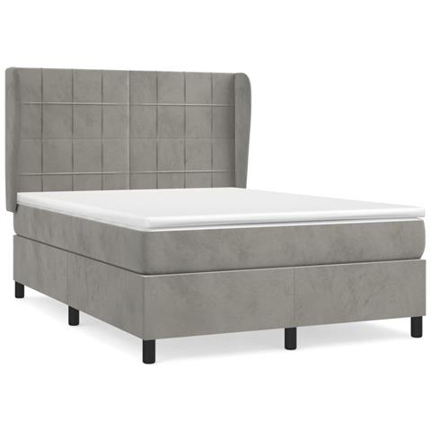 Giroletto a Molle con Materasso Grigio Chiaro 140x200cm Velluto - Foto 1