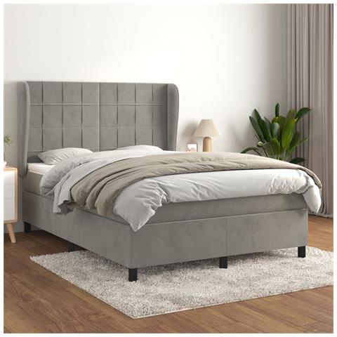 Giroletto a Molle con Materasso Grigio Chiaro 140x200cm Velluto - Foto 2