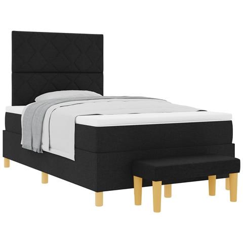 Letto con Box Spring con Materasso e Panchina Nero 120x190 cm Tessuto - Foto 1