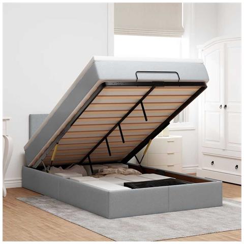 Pouf Letto con Materasso Grigio Chiaro 120x190 cm in Tessuto - Foto 2