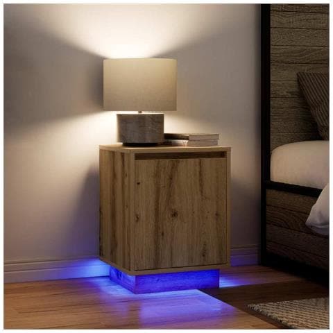 Comodini con Luci a LED 2 pz Rovere Artigianale 38x34x50 cm - Foto 2