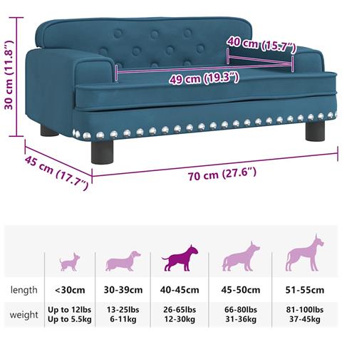 Lettino per Cani Blu 70x45x30 cm in Velluto - Foto 7