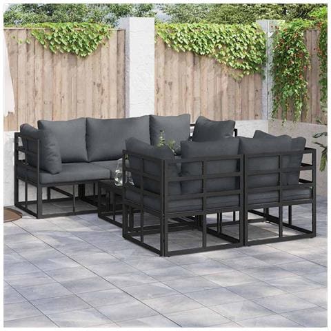 Set Divano da Giardino con cuscino 6 pcs Nero Alluminio - Foto 2
