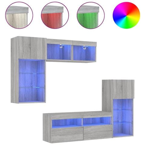 Mobili TV a Muro con LED 5pz Grigio Sonoma in Legno Multistrato - Foto 1