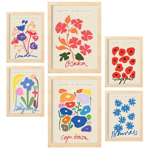 Set Di 6 Stampe Collezione Di Poster Floreali Con Estetica Collage Per La Decorazione D'interni A3 & A4 Telaio In Legno Chiaro - Foto 1
