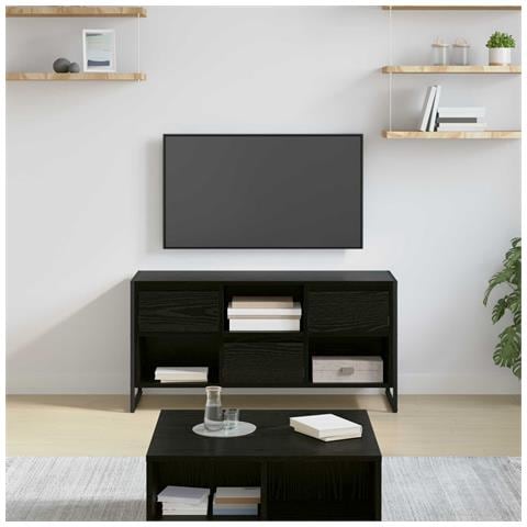 Mobile TV Rovere Nero 100 x 36 x 49,5 cm Legno multistrato - Foto 2
