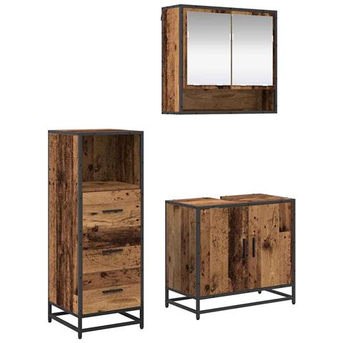 Set di mobili per il bagno con cassetto 3 pcs Legno vecchio - Foto 1