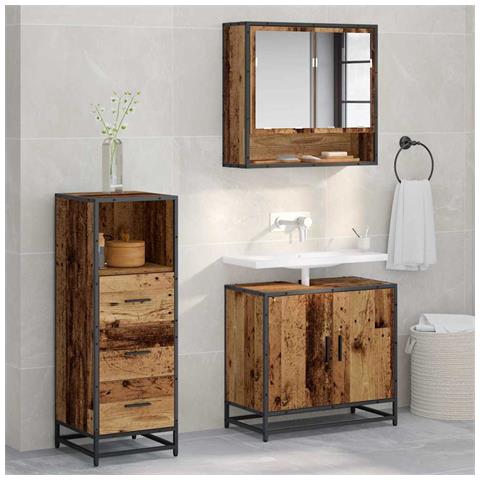 Set di mobili per il bagno con cassetto 3 pcs Legno vecchio - Foto 2