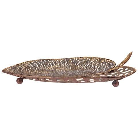 Decoro Foglia Metallo Dorato 38x34,5x4,5h - Foto 2