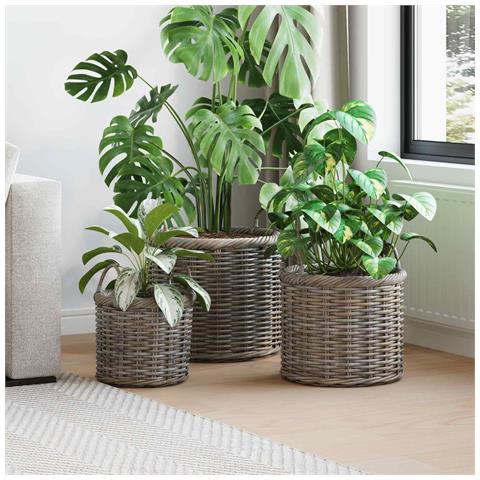 Cesto per Piante 3 pcs Grigio Kubu Rattan Kubu - Foto 2