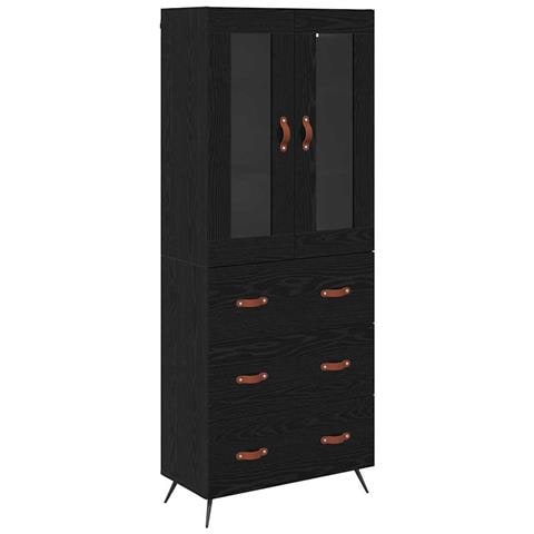 Armadietto alto con ripiano 2 pcs Rovere Nero Legno multistrato - Foto 1