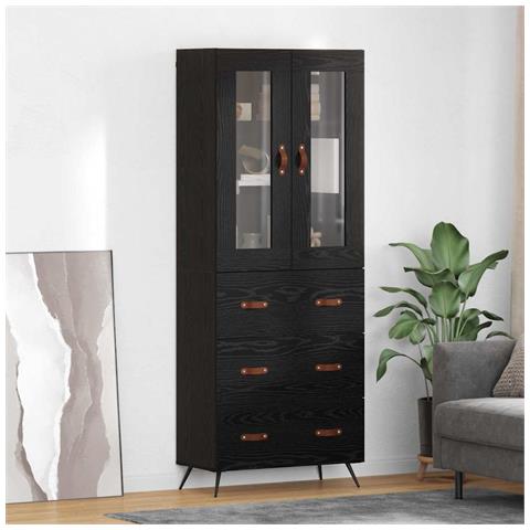 Armadietto alto con ripiano 2 pcs Rovere Nero Legno multistrato - Foto 2