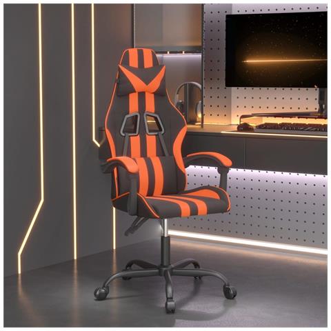 Sedia da Gaming Girevole Nero e Arancione in Similpelle - Foto 2