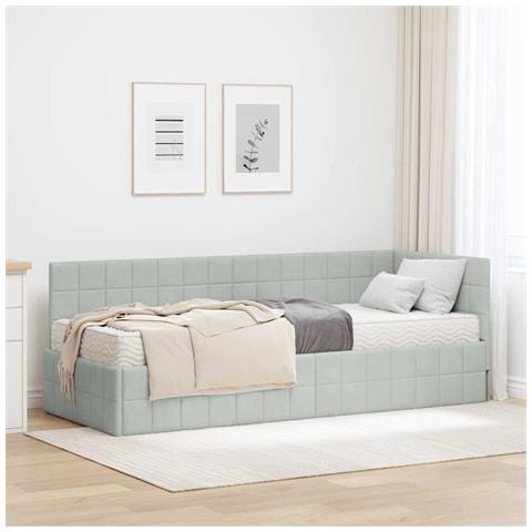 Struttura Letto Angolare con Materasso 2 pcs Grigio chiaro - Foto 2