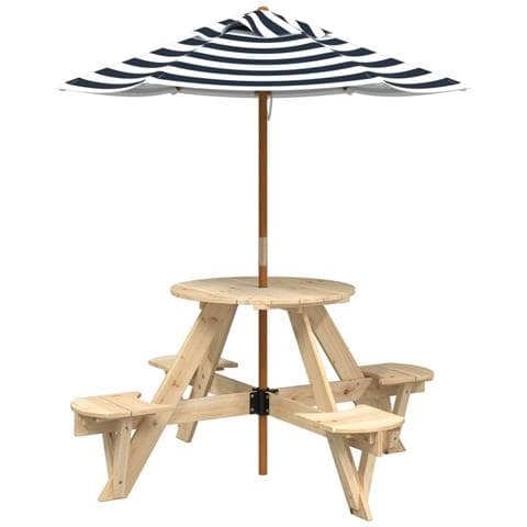 Tavolo Picnic per 4 Bambini con Ombrellone Rotondo Legno Abete - Foto 1